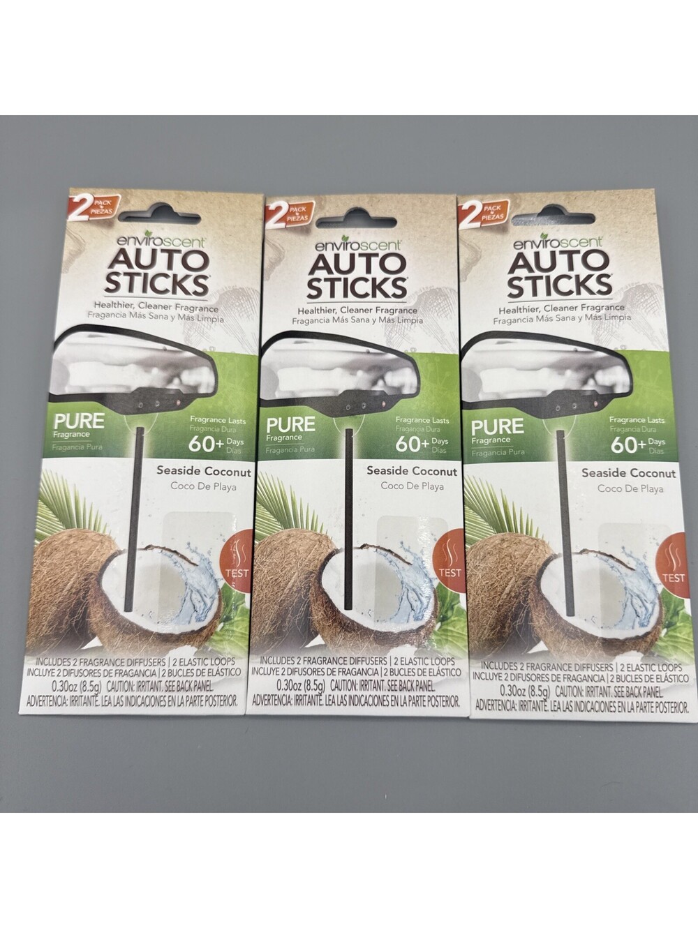 3-2 Packs EnviroScent Auto Car Stick Fragrance Diffusers Seaside Coconut 6 Total